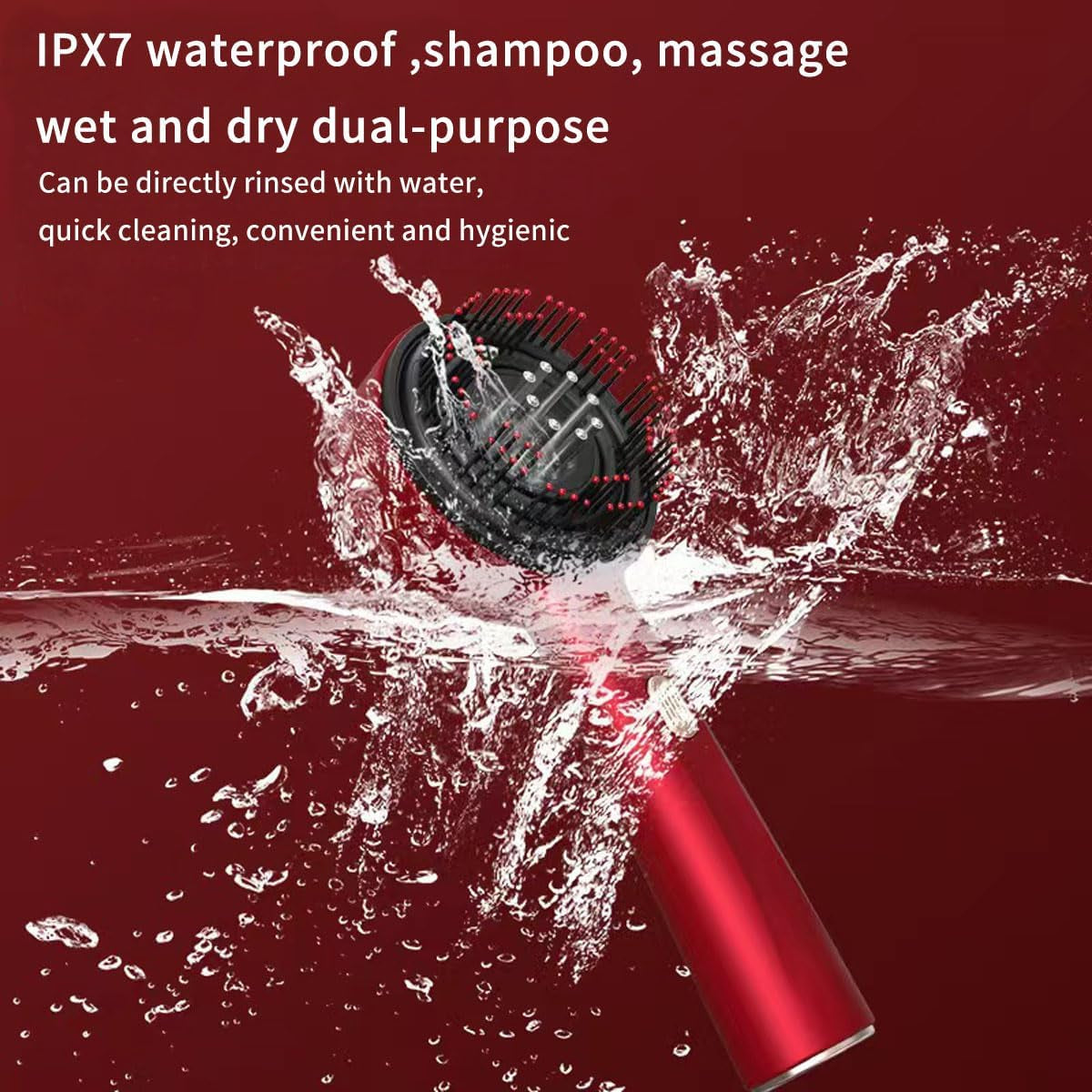 Multi-Functional Red Hair Brush, Cordless Electric Shiatsu Hair Brush, Deep Scalp Massage Comb for Muscle Relax