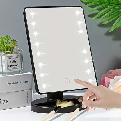 Vanity Lighted Makeup Mirror Square with Stand, Desktop Beauty LED Cosmetic Mirror with Touch Screen Handheld Compact for Gifts