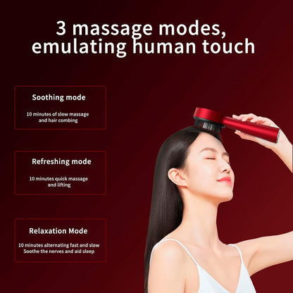 Multi-Functional Red Hair Brush, Cordless Electric Shiatsu Hair Brush, Deep Scalp Massage Comb for Muscle Relax