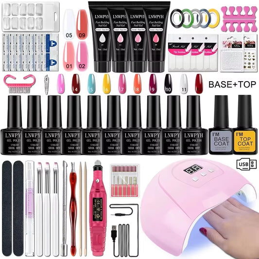Gel Nail Polish Kit with UV Nail Lamp Electric Nail Drill Machine Soak off Gel Nail Kit Base&Top Coat Gel Polish Nail Tools Set