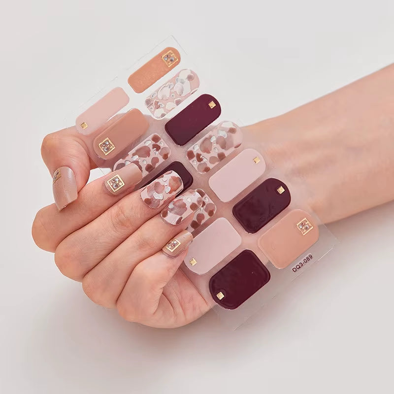 Semi Cured Wraps Fast Gel Nail Sticker Soild Nail Gel Wraps Adhesive Full Cover Gel Nail Decal UV Lamp Cured Manicure Decoration