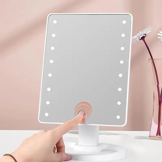 Vanity Lighted Makeup Mirror Square with Stand, Desktop Beauty LED Cosmetic Mirror with Touch Screen Handheld Compact for Gifts