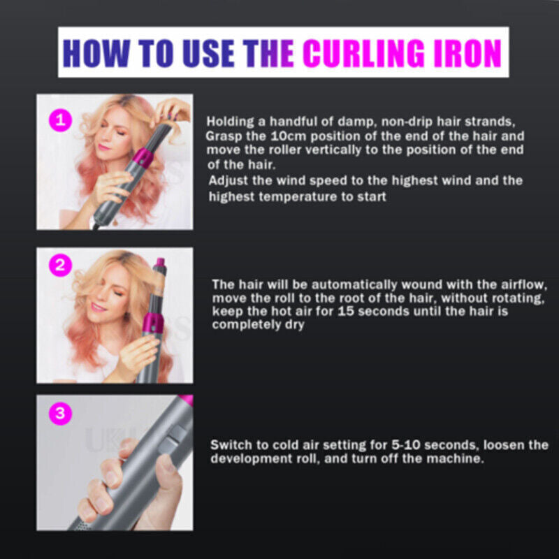 5 in 1 Electric Hair Dryer Hair Styler Straighteners Blow Brush Comb Curl Dryer