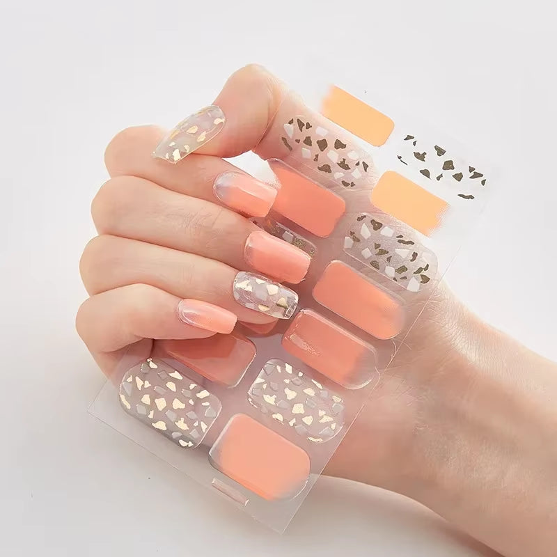 Semi Cured Wraps Fast Gel Nail Sticker Soild Nail Gel Wraps Adhesive Full Cover Gel Nail Decal UV Lamp Cured Manicure Decoration