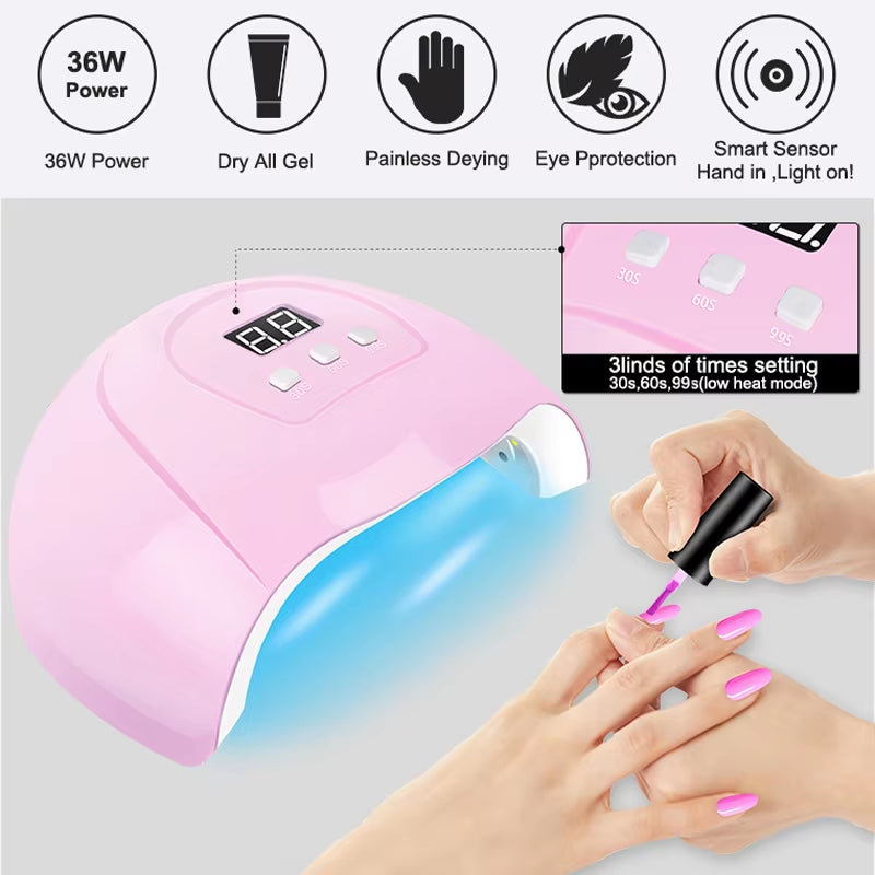 Gel Nail Polish Kit with UV Nail Lamp Electric Nail Drill Machine Soak off Gel Nail Kit Base&Top Coat Gel Polish Nail Tools Set
