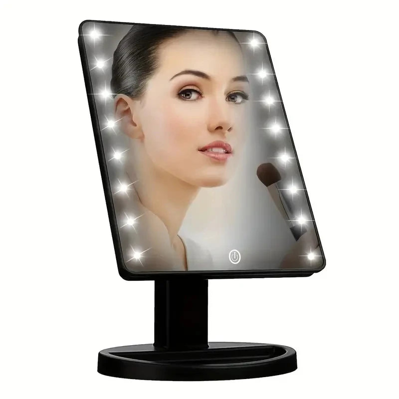 Vanity Lighted Makeup Mirror Square with Stand, Desktop Beauty LED Cosmetic Mirror with Touch Screen Handheld Compact for Gifts